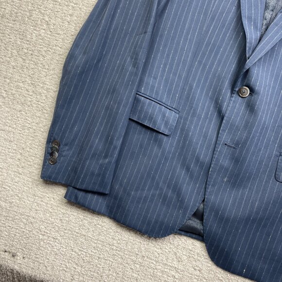 Boss Hugo Boss Jacket Mens 42 R Blue White Stripes Wool 2 Button Blazer Guabello - Picture 3 of 16